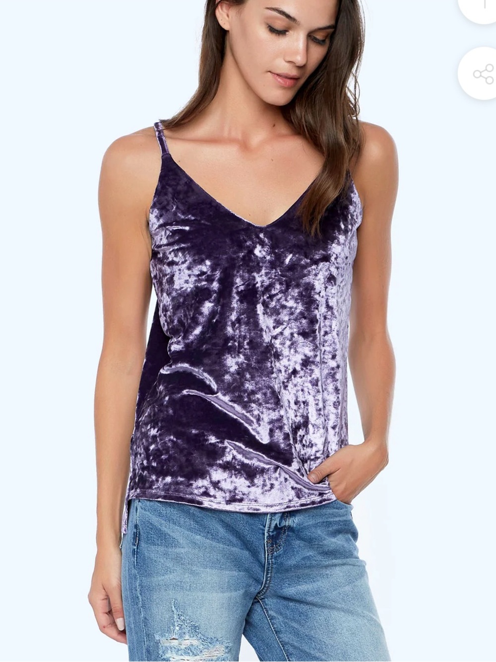 Denim 24/7 Crushed Velvet V-Neck Cami Tank - Purple crushed velvet 2x